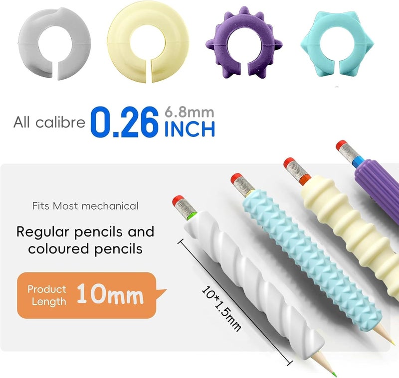 BTFSZ Pencil Grips, 4-Pack Textured Silicone Sleeves for Mechanical Pencils, Sensory Fidget ADHD Tool for Kids and Adults, Quiet Fidget Tools for Classroom Focus, Anxiety Relief (Pastel Mist Set) - Image 2